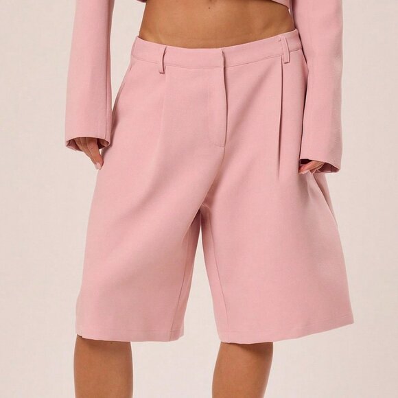 Pink Women's Tailored Low Waist Casual Shorts - Picture 3 of 5